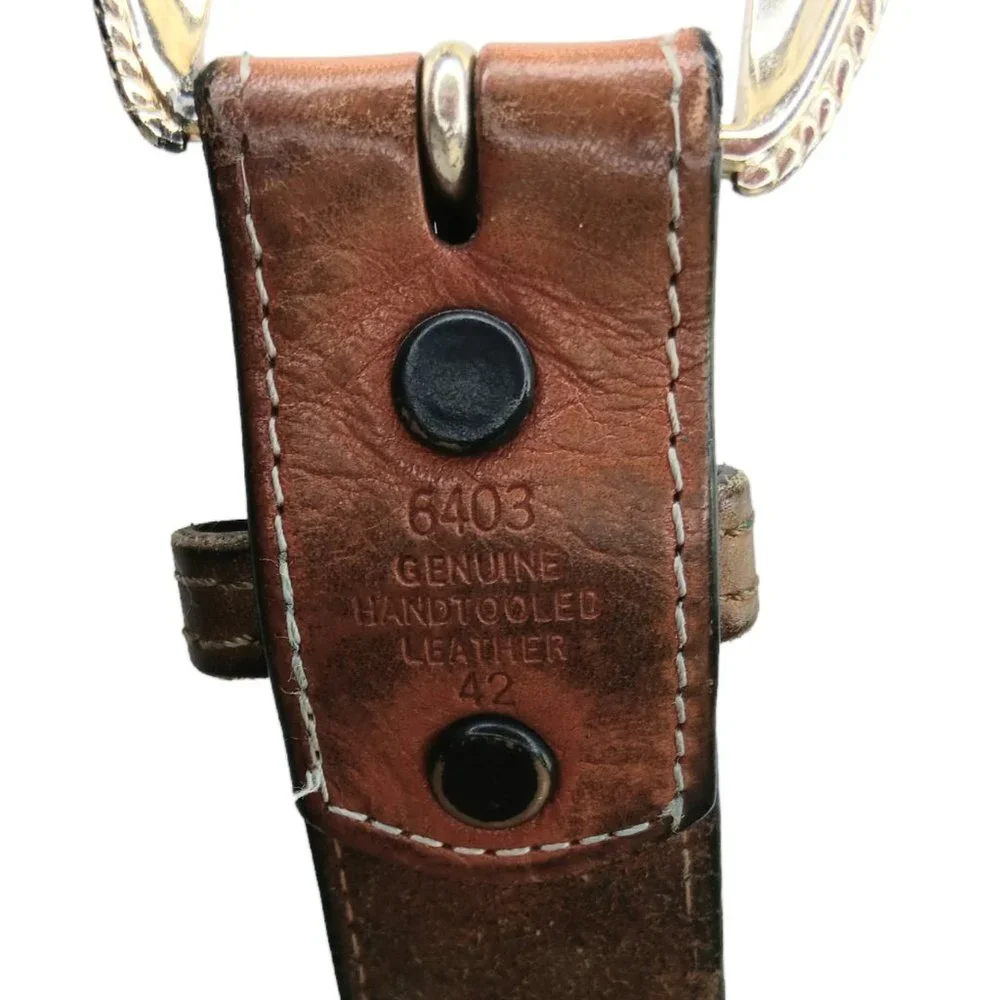 Vintage Handtooled Leather Belt Size 42